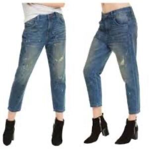 Wildfox Paint Splatter Distressed Baggy Crop Jeans in Da Vinci wash, NWT